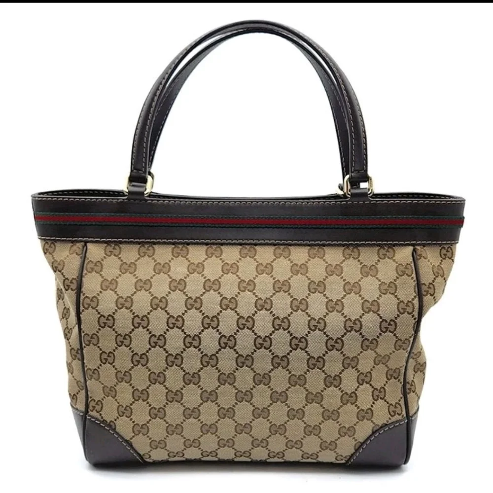 Dbl Authentic Certified Gucci Beige and Dark Brown Tote